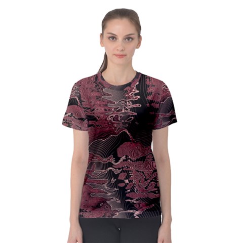 Red Black Abstract Art Women s Sport Mesh Tee by SpinnyChairDesigns