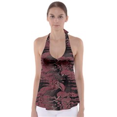Red Black Abstract Art Babydoll Tankini Top by SpinnyChairDesigns