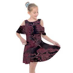 Red Black Abstract Art Kids  Shoulder Cutout Chiffon Dress by SpinnyChairDesigns