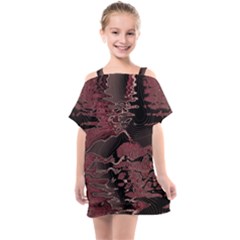 Red Black Abstract Art Kids  One Piece Chiffon Dress by SpinnyChairDesigns