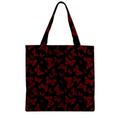 Red And Black Butterflies Zipper Grocery Tote Bag by SpinnyChairDesigns