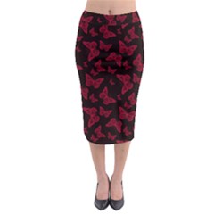 Red And Black Butterflies Midi Pencil Skirt by SpinnyChairDesigns