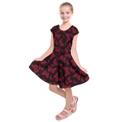 Red And Black Butterflies Kids  Short Sleeve Dress by SpinnyChairDesigns