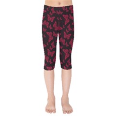 Red And Black Butterflies Kids  Capri Leggings  by SpinnyChairDesigns