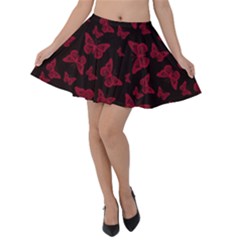 Red And Black Butterflies Velvet Skater Skirt by SpinnyChairDesigns