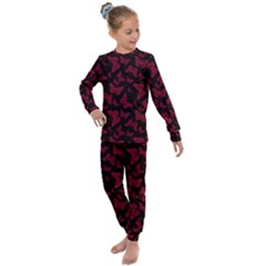 Red And Black Butterflies Kids  Long Sleeve Set  by SpinnyChairDesigns