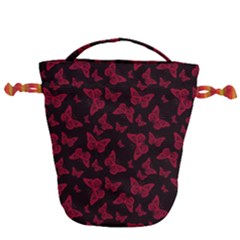 Red And Black Butterflies Drawstring Bucket Bag by SpinnyChairDesigns