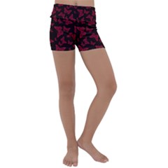 Red And Black Butterflies Kids  Lightweight Velour Yoga Shorts by SpinnyChairDesigns