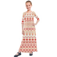 Boho Red Gold Kids  Quarter Sleeve Maxi Dress by SpinnyChairDesigns