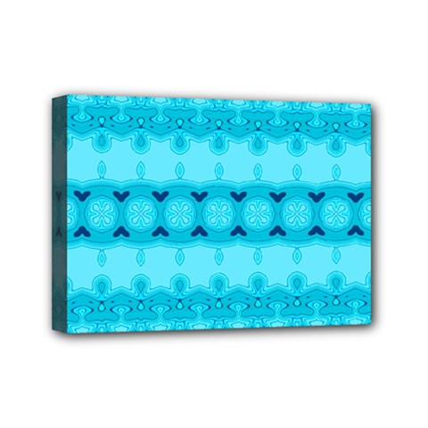 Boho Aqua Blue Mini Canvas 7  X 5  (stretched) by SpinnyChairDesigns