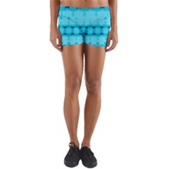 Boho Aqua Blue Yoga Shorts by SpinnyChairDesigns