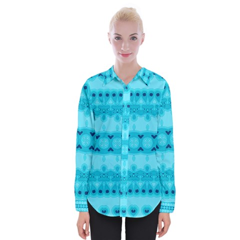 Boho Aqua Blue Womens Long Sleeve Shirt by SpinnyChairDesigns