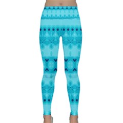 Boho Aqua Blue Lightweight Velour Classic Yoga Leggings by SpinnyChairDesigns