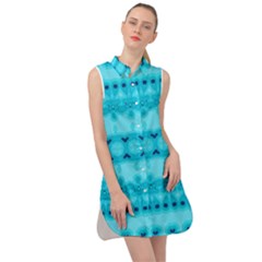 Boho Aqua Blue Sleeveless Shirt Dress by SpinnyChairDesigns