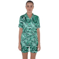 Biscay Green Swirls Satin Short Sleeve Pyjamas Set by SpinnyChairDesigns