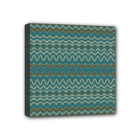 Boho Teal Green Stripes Mini Canvas 4  X 4  (stretched) by SpinnyChairDesigns