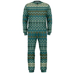 Boho Teal Green Stripes Onepiece Jumpsuit (men)  by SpinnyChairDesigns