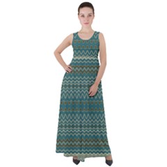 Boho Teal Green Stripes Empire Waist Velour Maxi Dress by SpinnyChairDesigns