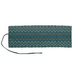 Boho Teal Green Stripes Roll Up Canvas Pencil Holder (m) by SpinnyChairDesigns