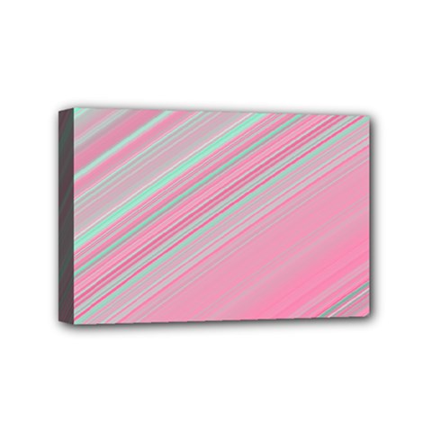 Turquoise And Pink Striped Mini Canvas 6  X 4  (stretched) by SpinnyChairDesigns