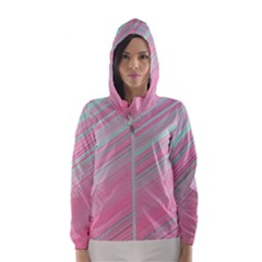 Turquoise And Pink Striped Women s Hooded Windbreaker by SpinnyChairDesigns