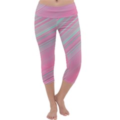 Turquoise And Pink Striped Capri Yoga Leggings by SpinnyChairDesigns