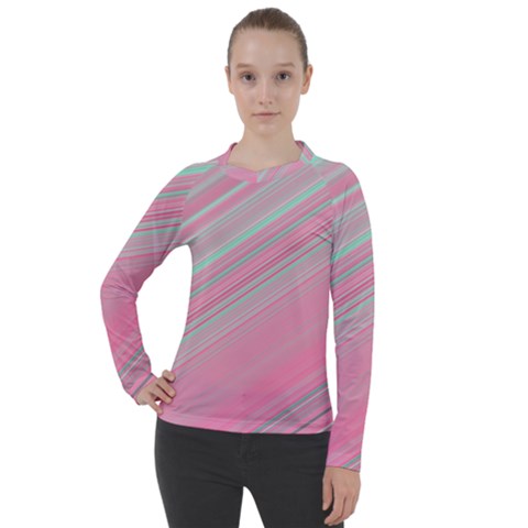 Turquoise And Pink Striped Women s Pique Long Sleeve Tee by SpinnyChairDesigns