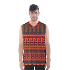 Boho Aztec Rust Orange Color Stripes Men s Basketball Tank Top by SpinnyChairDesigns