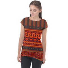 Boho Aztec Rust Orange Color Stripes Cap Sleeve High Low Top by SpinnyChairDesigns