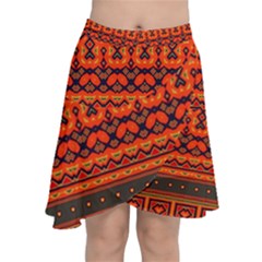 Boho Aztec Rust Orange Color Stripes Chiffon Wrap Front Skirt by SpinnyChairDesigns