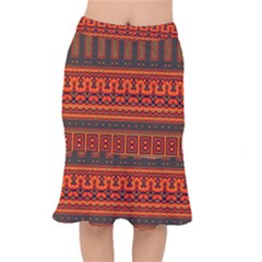 Boho Aztec Rust Orange Color Stripes Short Mermaid Skirt by SpinnyChairDesigns