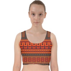 Boho Aztec Rust Orange Color Stripes Velvet Racer Back Crop Top by SpinnyChairDesigns