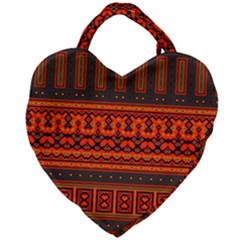 Boho Aztec Rust Orange Color Stripes Giant Heart Shaped Tote by SpinnyChairDesigns