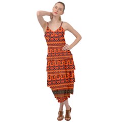 Boho Aztec Rust Orange Color Stripes Layered Bottom Dress by SpinnyChairDesigns