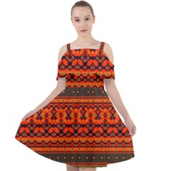 Boho Aztec Rust Orange Color Stripes Cut Out Shoulders Chiffon Dress by SpinnyChairDesigns