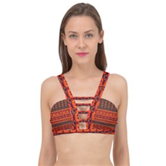 Boho Aztec Rust Orange Color Stripes Cage Up Bikini Top by SpinnyChairDesigns