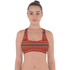 Boho Aztec Rust Orange Color Stripes Cross Back Hipster Bikini Top  by SpinnyChairDesigns