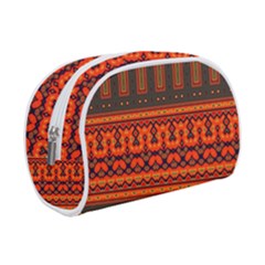 Boho Aztec Rust Orange Color Stripes Makeup Case (small) by SpinnyChairDesigns