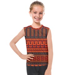 Boho Aztec Rust Orange Color Stripes Kids  Mesh Tank Top by SpinnyChairDesigns