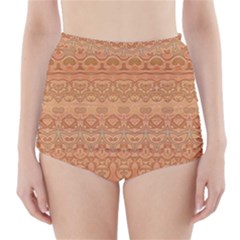 Boho Fancy Peach  High-waisted Bikini Bottoms by SpinnyChairDesigns