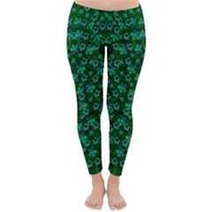 Leaf Forest And Blue Flowers In Peace Classic Winter Leggings by pepitasart