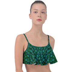 Leaf Forest And Blue Flowers In Peace Frill Bikini Top by pepitasart