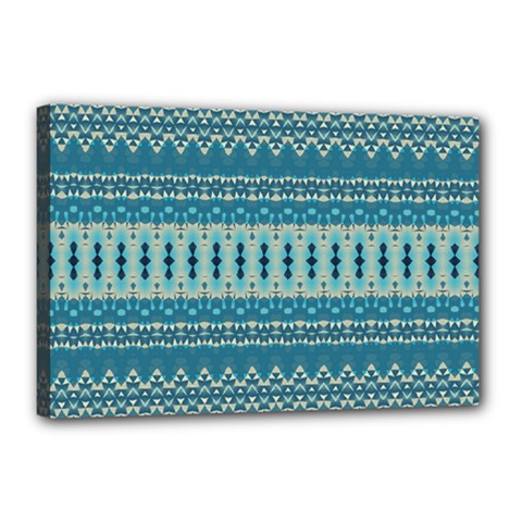 Boho Blue Teal Striped Canvas 18  X 12  (stretched) by SpinnyChairDesigns