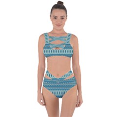 Boho Blue Teal Striped Bandaged Up Bikini Set  by SpinnyChairDesigns