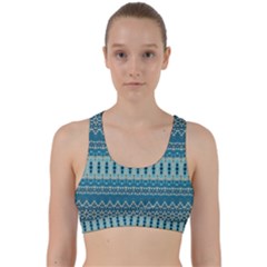 Boho Blue Teal Striped Back Weave Sports Bra by SpinnyChairDesigns