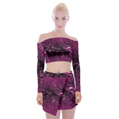 Magenta Black Swirl Off Shoulder Top With Mini Skirt Set by SpinnyChairDesigns