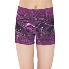 Magenta Black Swirl Kids  Sports Shorts by SpinnyChairDesigns