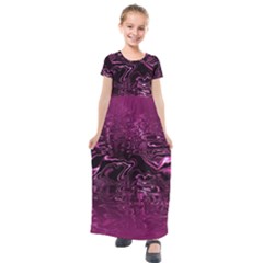 Magenta Black Swirl Kids  Short Sleeve Maxi Dress by SpinnyChairDesigns