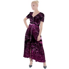 Magenta Black Swirl Button Up Short Sleeve Maxi Dress by SpinnyChairDesigns