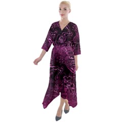 Magenta Black Swirl Quarter Sleeve Wrap Front Maxi Dress by SpinnyChairDesigns